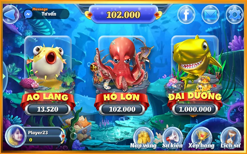 Cách chơi bắn cá đổi thưởng H5 chọn phòng, chọn súng, ngắm bắn