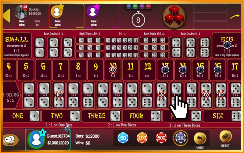 Cách chơi Sicbo và các ô cược Tài Xỉu, tổng điểm, bộ ba