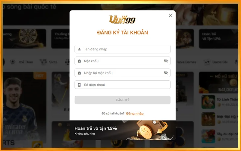 Đăng Ký Đăng Nhập VUA99 Chuẩn 2025 Cho Người Mới 2 Form đăng ký VUA99 mới